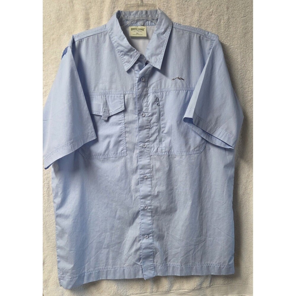Rustic Ridge Mens XL Short Sleeve Lt Blue Shirt Fishing Camping Hiking Vented